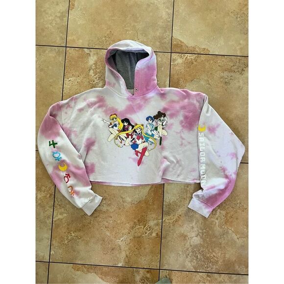 Sailor Moon Official Hooded Sweatshirt Cropped Tie Dye Pink Cozy Hoodie 2X - Picture 1 of 7